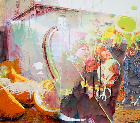 "Clubhouses-greenies-lemonade", 150 x 133 cm, acrylic on canvas