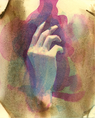 2021-day 118. (Hand), 17x21cm, acrylic & watercolor on paper.